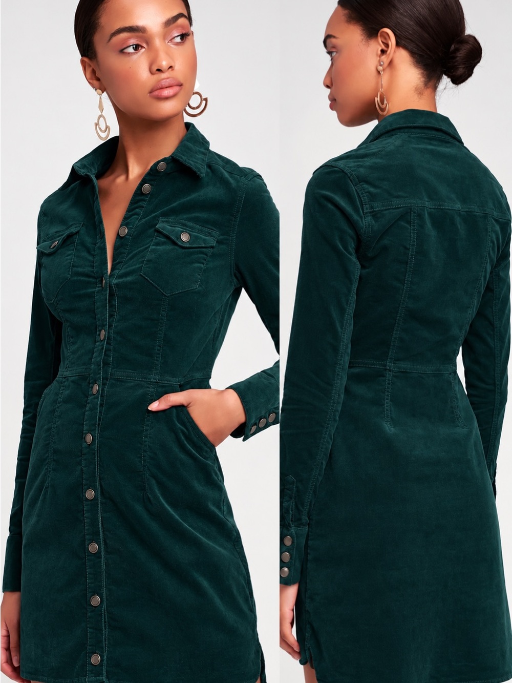 Free People Dynomite Corduroy Snap-Front Mini Dress XS